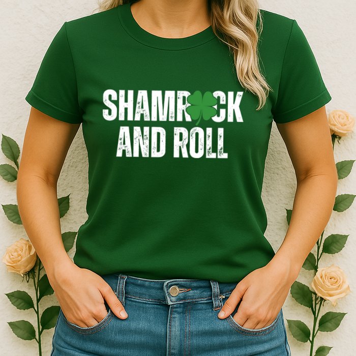 Shamrock And Roll St Patricks Day Womens T-Shirt