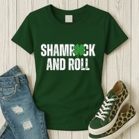Shamrock And Roll St Patricks Day Womens T-Shirt