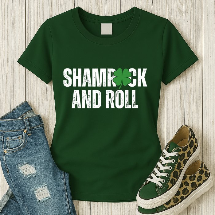 Shamrock And Roll St Patricks Day Womens T-Shirt