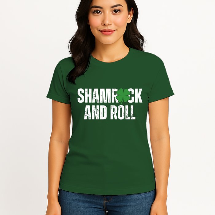 Shamrock And Roll St Patricks Day Womens T-Shirt