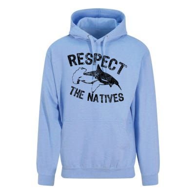 Shark Appreciation Respect The Natives Ocean Awareness Gift Unisex Surf Hoodie