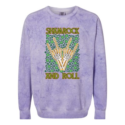 Shamrock And Roll St. Patrick's Day Irish Music Funny Skeleton Colorblast Crewneck Sweatshirt