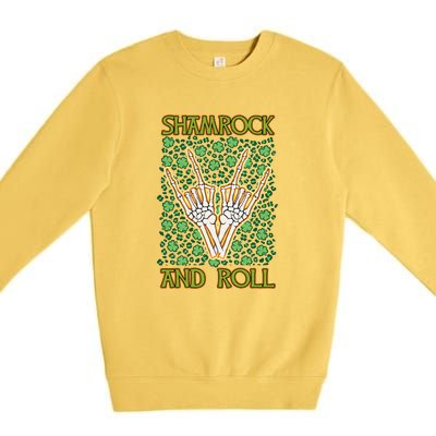 Shamrock And Roll St. Patrick's Day Irish Music Funny Skeleton Premium Crewneck Sweatshirt