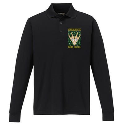 Shamrock And Roll St. Patrick's Day Irish Music Funny Skeleton Performance Long Sleeve Polo