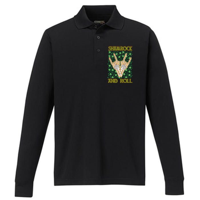 Shamrock And Roll St. Patrick's Day Irish Music Funny Skeleton Performance Long Sleeve Polo