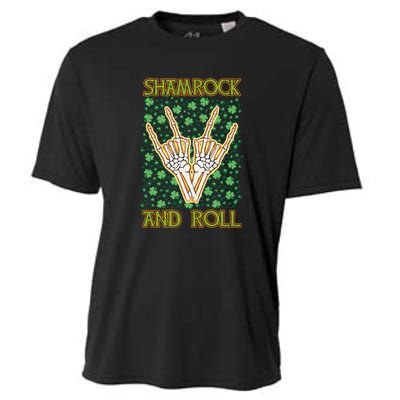 Shamrock And Roll St. Patrick's Day Irish Music Funny Skeleton Cooling Performance Crew T-Shirt