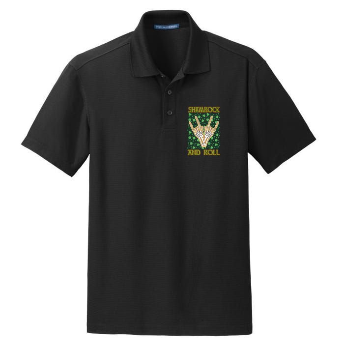 Shamrock And Roll St. Patrick's Day Irish Music Funny Skeleton Dry Zone Grid Polo