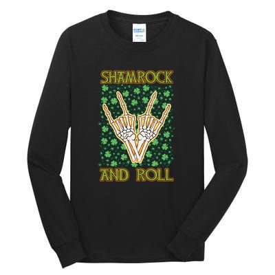 Shamrock And Roll St. Patrick's Day Irish Music Funny Skeleton Tall Long Sleeve T-Shirt