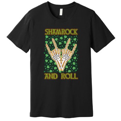 Shamrock And Roll St. Patrick's Day Irish Music Funny Skeleton Premium T-Shirt