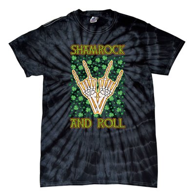 Shamrock And Roll St. Patrick's Day Irish Music Funny Skeleton Tie-Dye T-Shirt