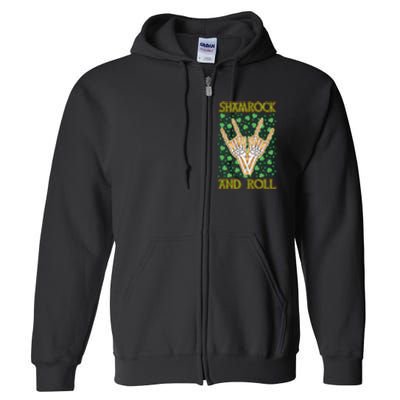 Shamrock And Roll St. Patrick's Day Irish Music Funny Skeleton Full Zip Hoodie