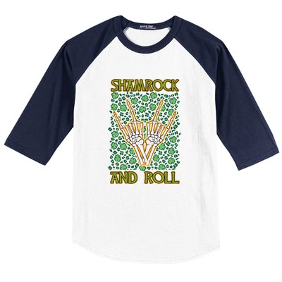 Shamrock And Roll St. Patrick's Day Irish Music Funny Skeleton Baseball Sleeve Shirt