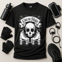 Skull And Roller Skates Live To Skate Goth Punk Roller Derby Cooling Performance Crew T-Shirt