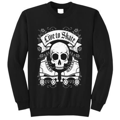 Skull And Roller Skates Live To Skate Goth Punk Roller Derby Sweatshirt