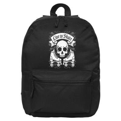 Skull And Roller Skates Live To Skate Goth Punk Roller Derby 16 in Basic Backpack