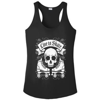 Skull And Roller Skates Live To Skate Goth Punk Roller Derby Ladies PosiCharge Competitor Racerback Tank