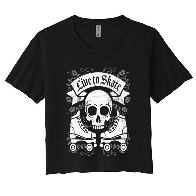 Skull And Roller Skates Live To Skate Goth Punk Roller Derby Women's Crop Top Tee