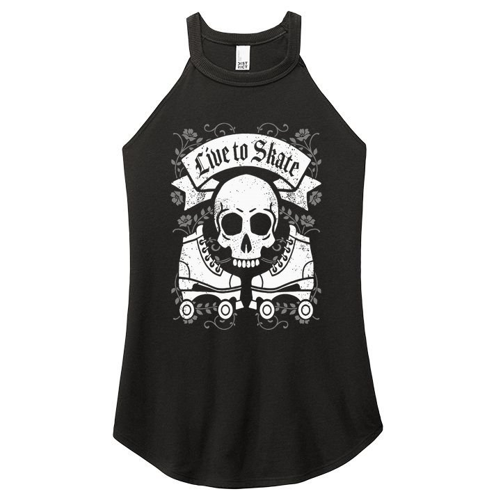 Skull And Roller Skates Live To Skate Goth Punk Roller Derby Women's Perfect Tri Rocker Tank
