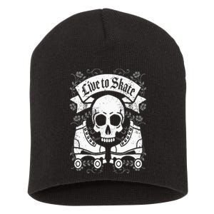 Skull And Roller Skates Live To Skate Goth Punk Roller Derby Short Acrylic Beanie