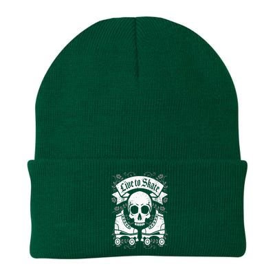 Skull And Roller Skates Live To Skate Goth Punk Roller Derby Knit Cap Winter Beanie