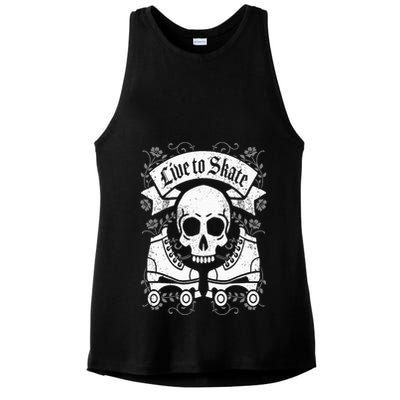 Skull And Roller Skates Live To Skate Goth Punk Roller Derby Ladies PosiCharge Tri-Blend Wicking Tank