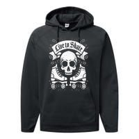 Skull And Roller Skates Live To Skate Goth Punk Roller Derby Performance Fleece Hoodie