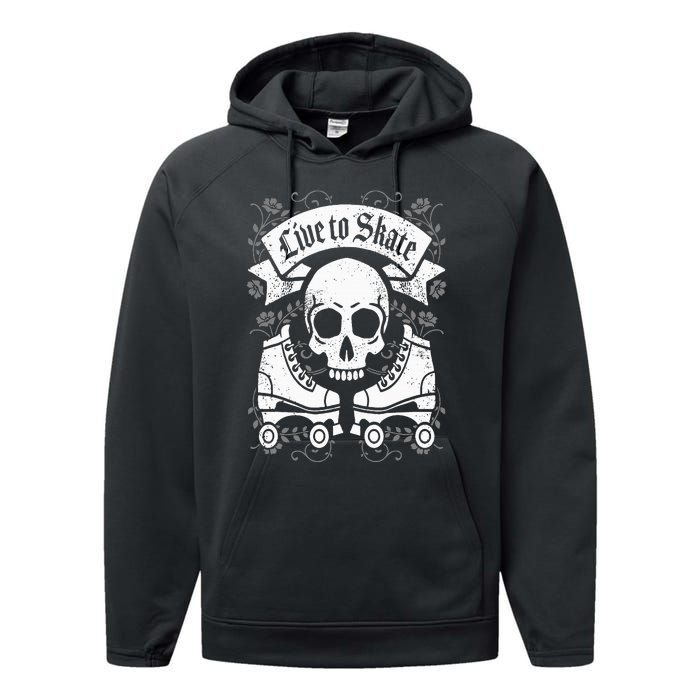 Skull And Roller Skates Live To Skate Goth Punk Roller Derby Performance Fleece Hoodie