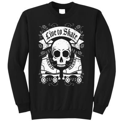 Skull And Roller Skates Live To Skate Goth Punk Roller Derby Sweatshirt