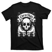 Skull And Roller Skates Live To Skate Goth Punk Roller Derby T-Shirt