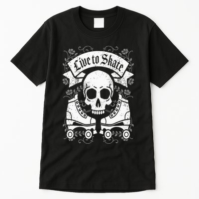 Skull And Roller Skates Live To Skate Goth Punk Roller Derby Tall T-Shirt