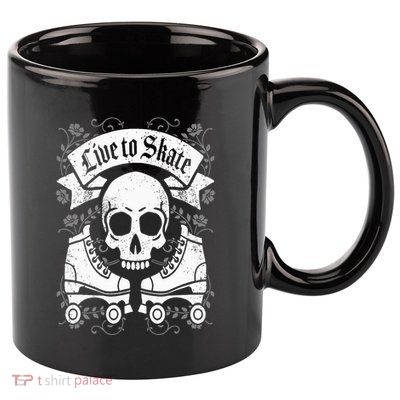 Skull And Roller Skates Live To Skate Goth Punk Roller Derby 11oz C Handle Ceramic Mug