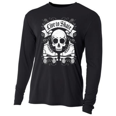 Skull And Roller Skates Live To Skate Goth Punk Roller Derby Cooling Performance Long Sleeve Crew