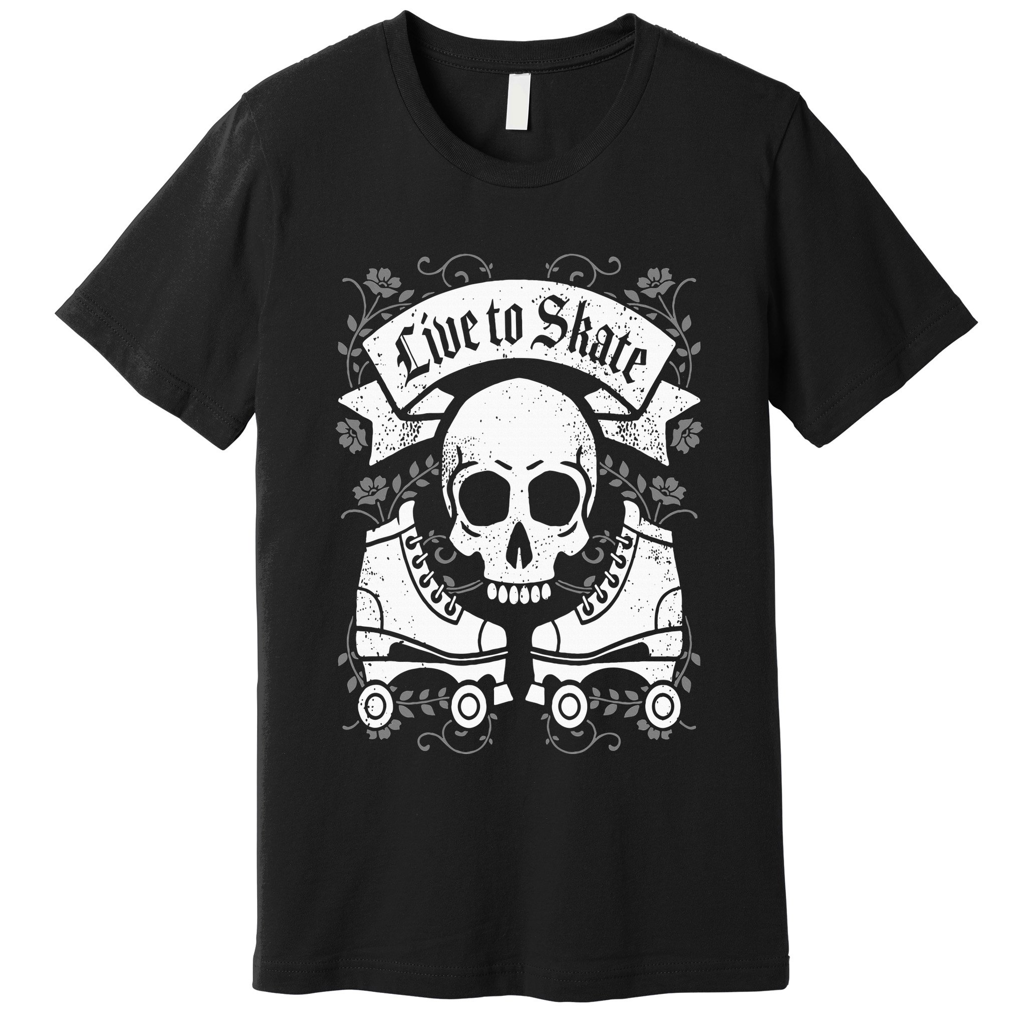 Skull And Roller Skates Live To Skate Goth Punk Roller Derby Premium T-Shirt