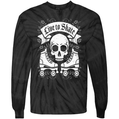 Skull And Roller Skates Live To Skate Goth Punk Roller Derby Tie-Dye Long Sleeve Shirt