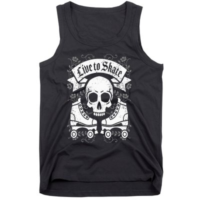 Skull And Roller Skates Live To Skate Goth Punk Roller Derby Tank Top