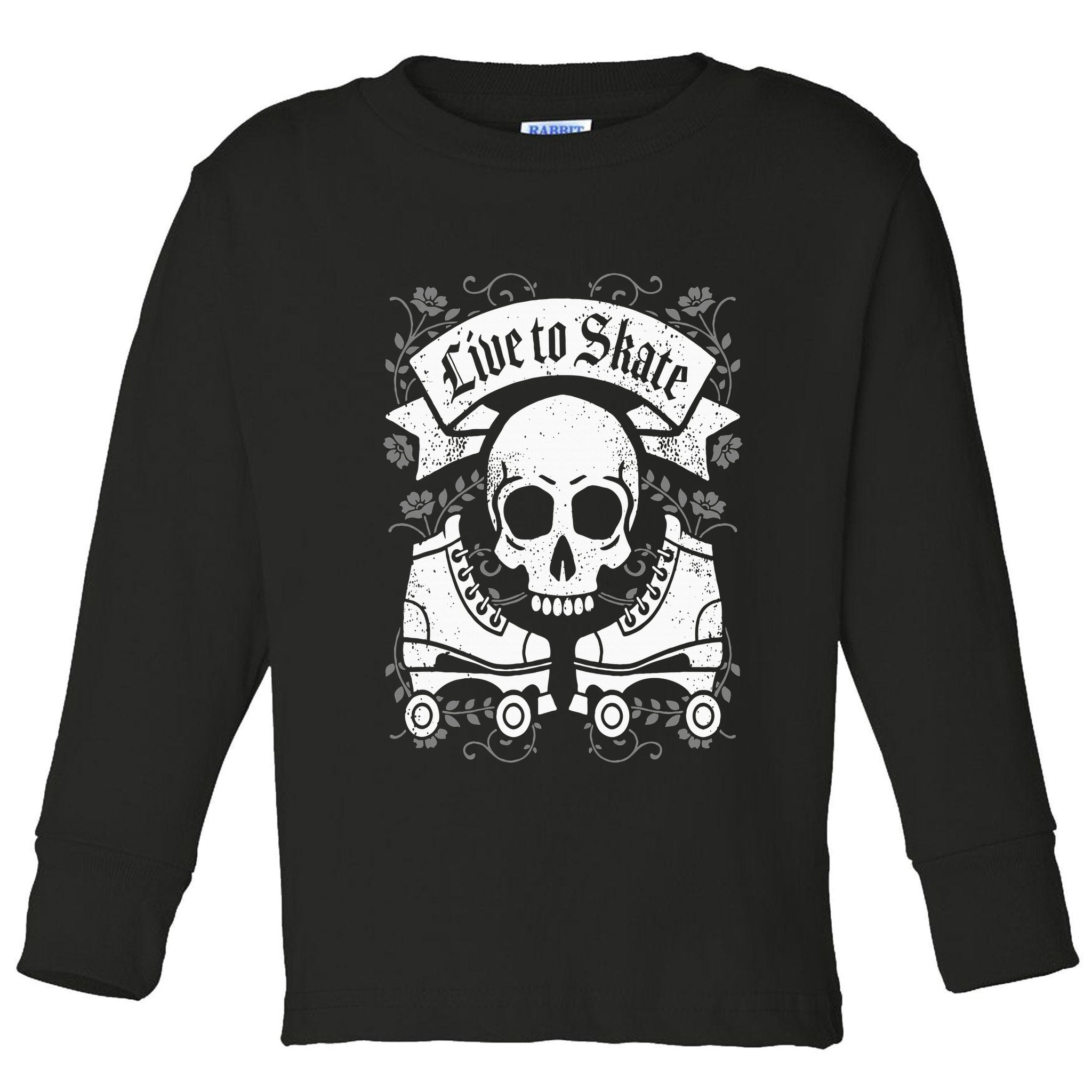 Skull And Roller Skates Live To Skate Goth Punk Roller Derby Toddler Long Sleeve Shirt