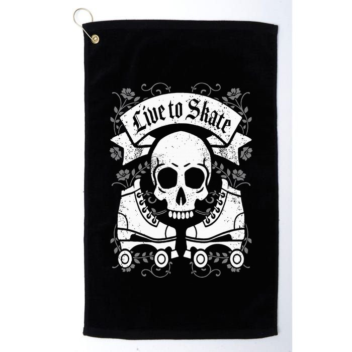 Skull And Roller Skates Live To Skate Goth Punk Roller Derby Golf Towel