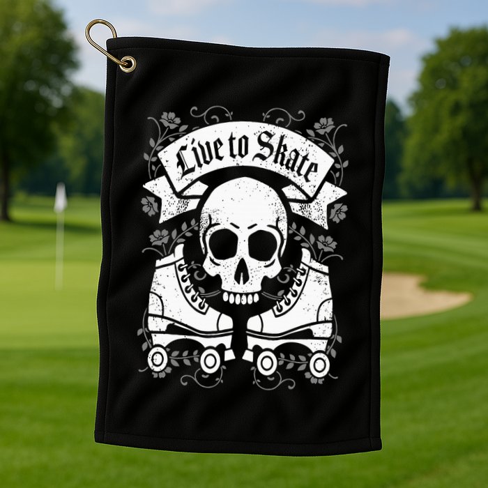 Skull And Roller Skates Live To Skate Goth Punk Roller Derby Golf Towel