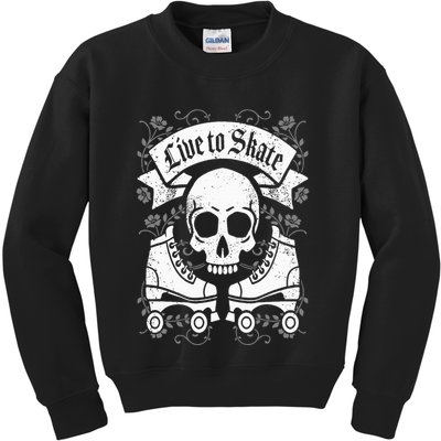 Skull And Roller Skates Live To Skate Goth Punk Roller Derby Kids Sweatshirt