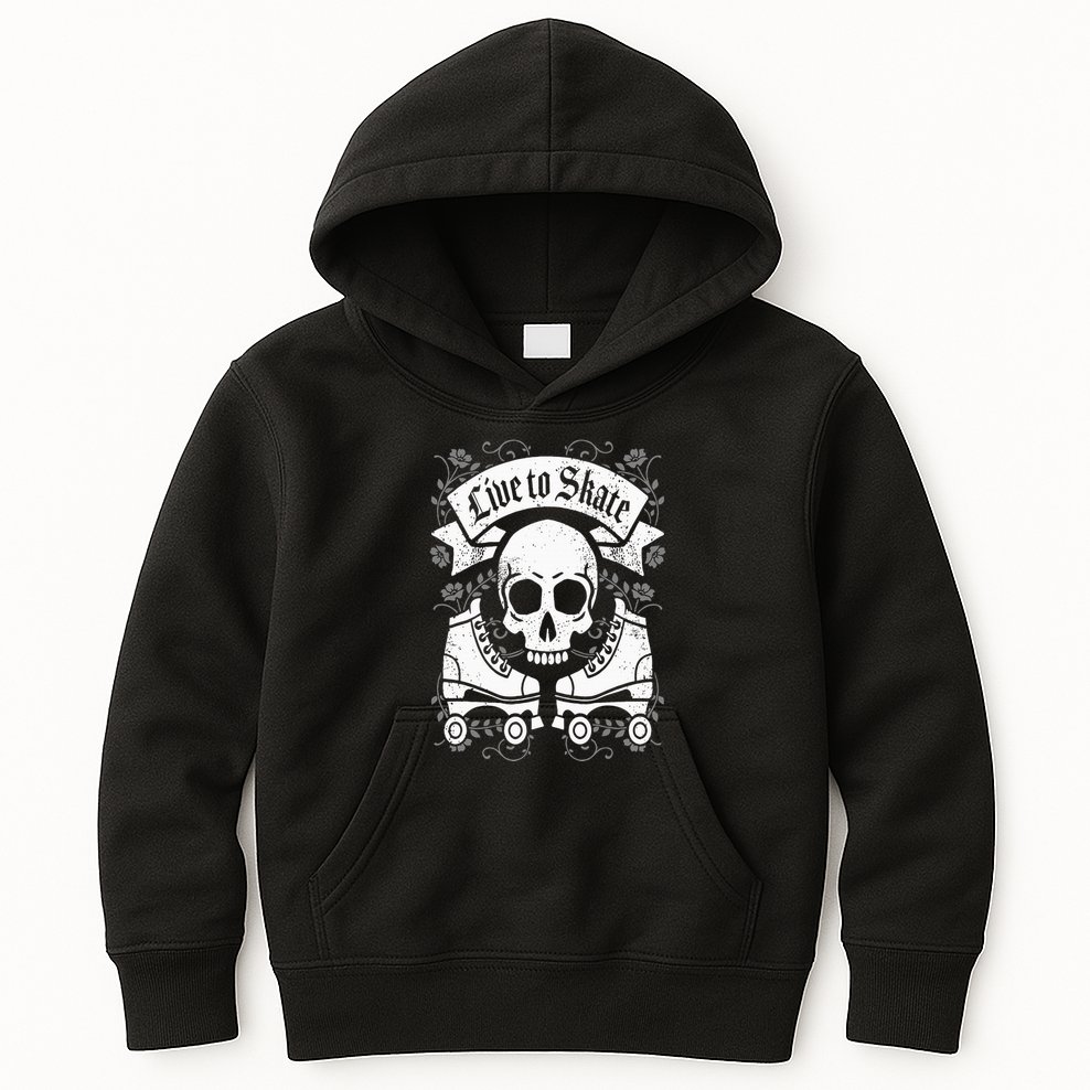Skull And Roller Skates Live To Skate Goth Punk Roller Derby Kids Hoodie
