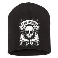 Skull And Roller Skates Live To Skate Goth Punk Roller Derby Short Acrylic Beanie