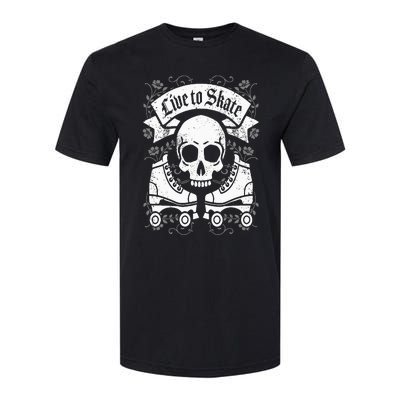 Skull And Roller Skates Live To Skate Goth Punk Roller Derby Softstyle CVC T-Shirt