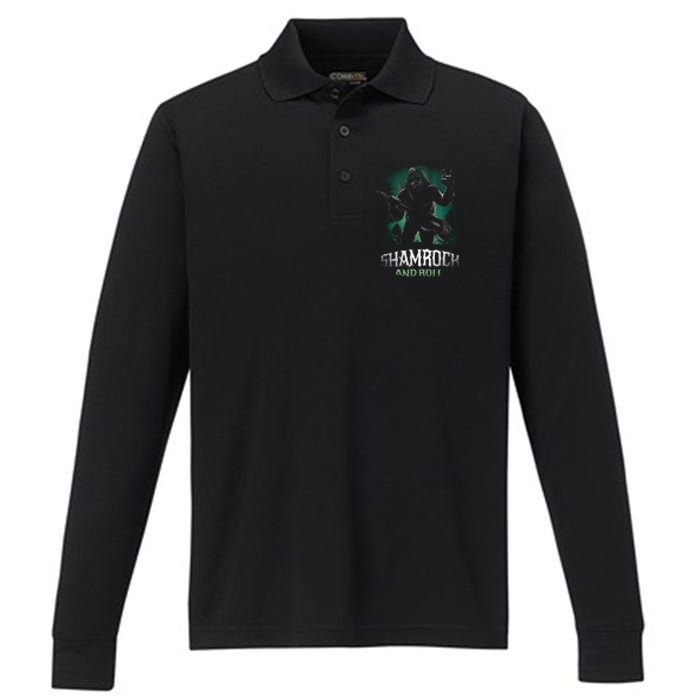 Shamrock And Roll Irish Rock Music Monster Performance Long Sleeve Polo