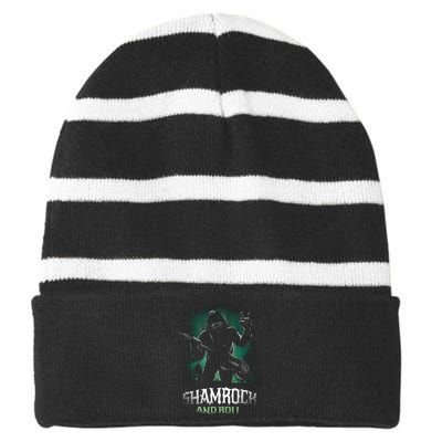 Shamrock And Roll Irish Rock Music Monster Striped Beanie with Solid Band