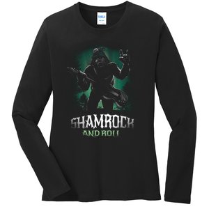 Shamrock And Roll Irish Rock Music Monster Ladies Long Sleeve Shirt