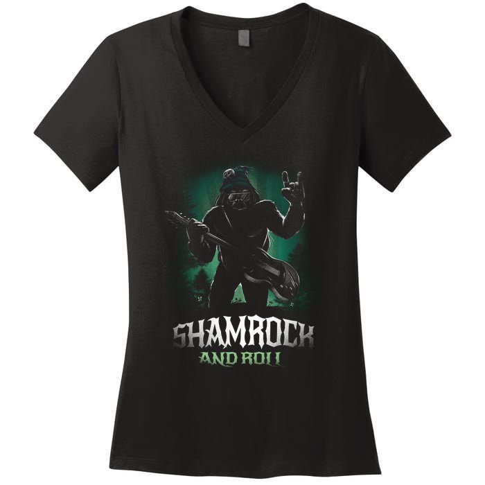 Shamrock And Roll Irish Rock Music Monster Women's V-Neck T-Shirt