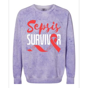 Sepsis Awareness  Red Ribbon  Sepsis Survivor Colorblast Crewneck Sweatshirt