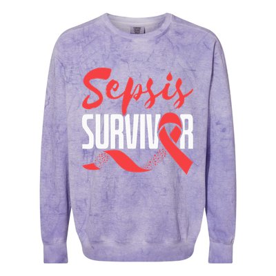 Sepsis Awareness  Red Ribbon  Sepsis Survivor Colorblast Crewneck Sweatshirt
