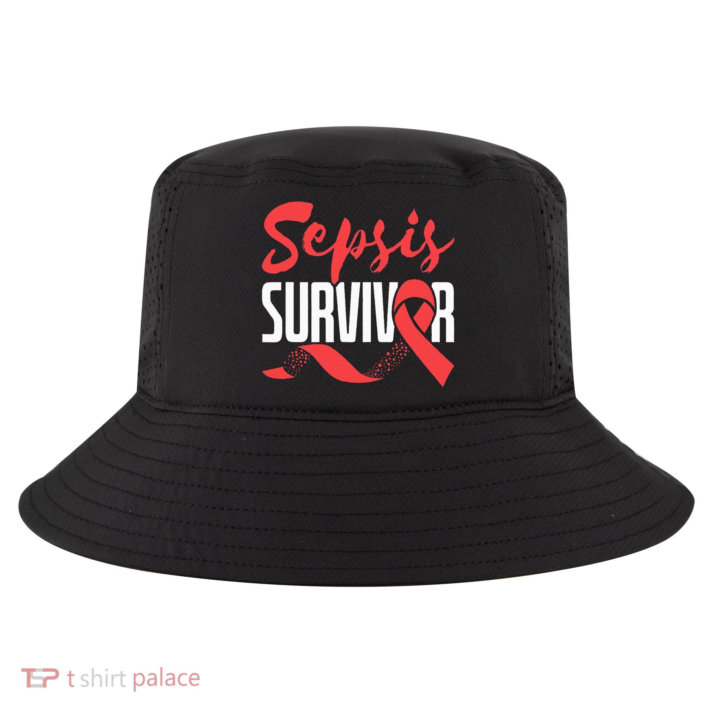 Sepsis Awareness  Red Ribbon  Sepsis Survivor Cool Comfort Performance Bucket Hat