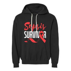 Sepsis Awareness  Red Ribbon  Sepsis Survivor Garment-Dyed Fleece Hoodie